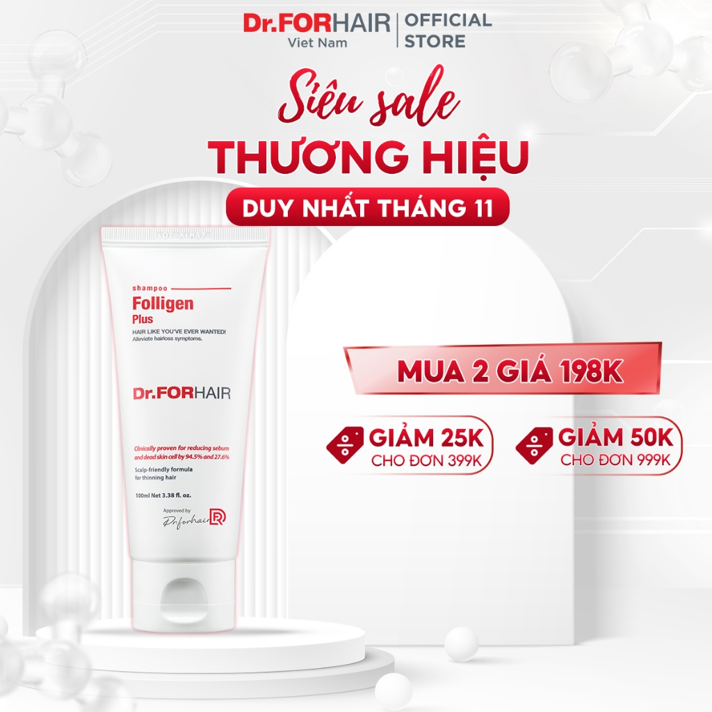 Dầu gội giảm gãy rụng tóc, giúp mọc tóc nhanh chóng, giảm dầu ngứa da đầu Dr. ForHair Folligen Plus Shampoo 100ml