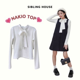 Áo thun trơn gân tay dài form ôm điểm nhất thắt nơ cổ áo Nakio Top - Sibling House