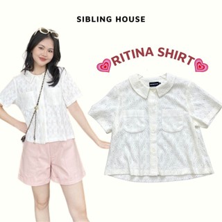  Thời trang xuân hè 2024 Áo sơmi tay ngắn cổ nhọn túi hai bên vải ren cao cấp Ritina Shirt - Sibling House