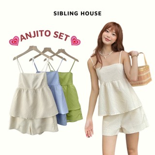 Set áo hai dây và quần shorts vải xốp điểm nhấn rút dây sau lưng dễ thương ANJITO SET - Sibling House