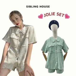Set áo sơ mi và quần short vải tweed có túi cổ vạt xinh xắn JOLIE SET - Sibling House