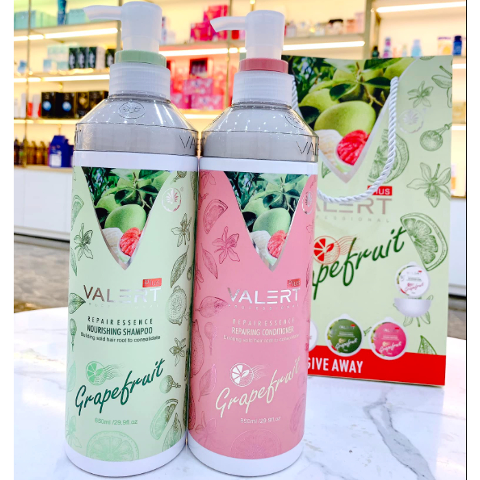 Dầu Gội Xả Bưởi Grapefruit Valert 850ml * 2 Phục Hồi Tóc Khô Xơ Hư Tổn, Chống Rụng và Kích Thích Mọc Tóc
