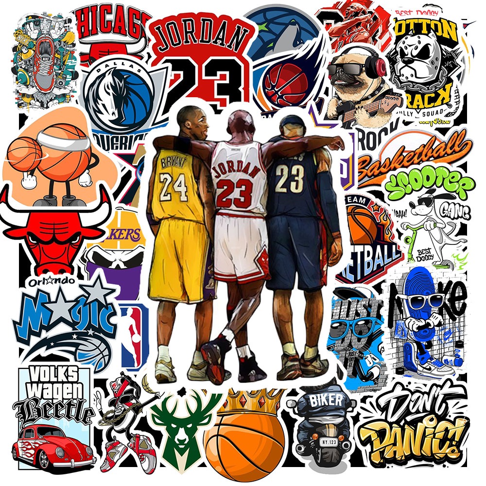 Bộ 50 Sticker PVC Chống Nước - Họa Tiết NBA Graffiti Phong Cách Thể Thao Dùng Để Trang Trí Xe Hơi/Va