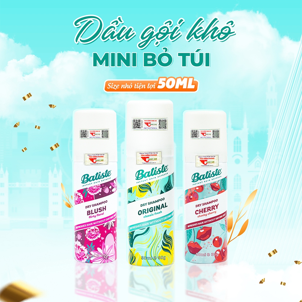 Dầu Gội Khô Batiste Dry Shampoo 50ml Hết Ngứa, Hết Bết Dính Tóc Bồng Bềnh Bóng Mượt Tức Khắc