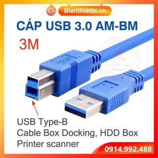 Cáp usb 3.0 am-bm 3m cho máy in scan camera camcorder hdd box docking, máy tính pc laptop kết nối usb type-a sang type-b