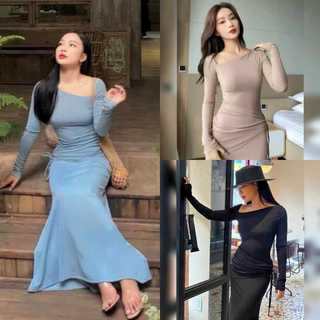 Đầm nữ body lệch vai tay dài thiết kế dự tiệc sang trọng quyến rũ