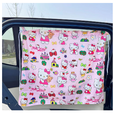 Rèm Vải Che Nắng Ô Tô Hàn Quốc Phối Hình Dễ Thương Có Gắc Hút