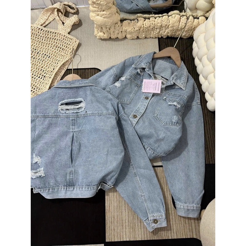 🍒🍒🍒 ÁO KHOÁC CCẤP RÁCH TÚI RÁCH SAU LƯNG BO KIỂU NÚC CHẤT KAKI JEANS LYIE
