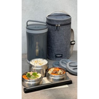 Bộ hộp cơm giữ nhiệt Kaiyo hàng Nhật - 5 món (4 hộp và túi vải)