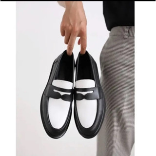 Giày lười da nam, giày sơn tùng penny loafer màu đen trắng đế khâu tôn dáng 3cm mã D10