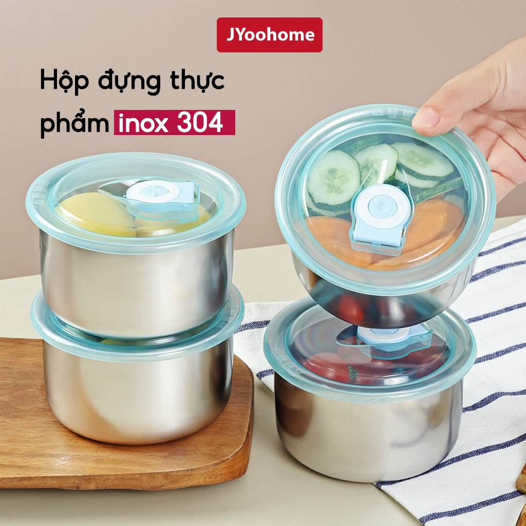 Hộp đựng thực phẩm Inox 304 chống rỉ JYoohome Có nắp nhựa, Hộp đựng thức ăn tủ lạnh dùng được cho lò vi sóng