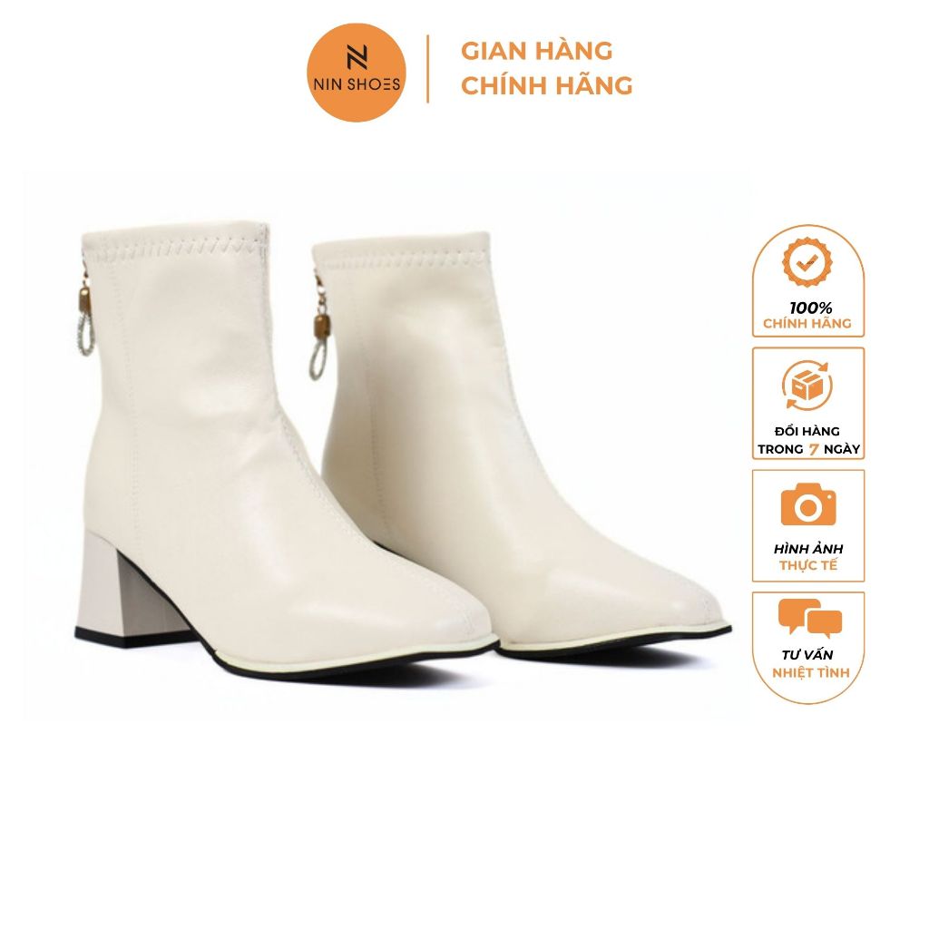Giày bốt nữ cao cổ Nin shoes giày đế cao mũi tròn đế bằng khóa kéo sau êm chân BOM004