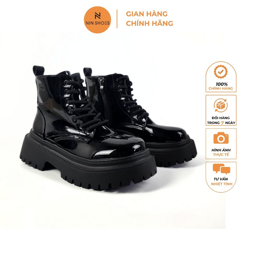 Boot nữ cao cổ da Ninshoes bốt cổ cao chất liệu da cao cấp loại đẹp phong cách hàn quốc dây xỏ khóa kéo ở hông BOM008