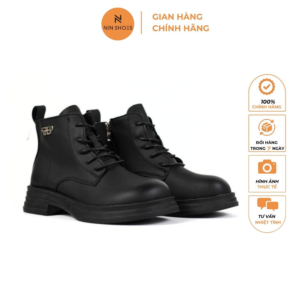 Giày boot nữ cổ cao thời trang Nin shoes Bốt cao cổ để bằng mũi tròn đế bằng 3 phân khóa kéo sau êm chân