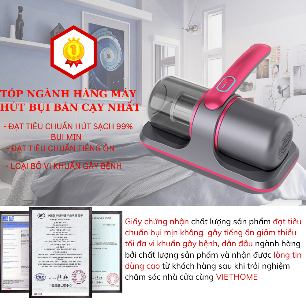 Máy hút bụi chăn ga giường nệm DELADEP cầm tay không dây, diệt khuẩn bằng tia UV MHN03