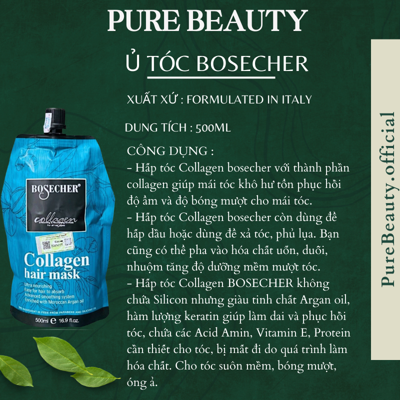 Dầu Gội Xả Collagen Bosecher 800Mlx2 Siêu Mềm Mượt Hương Nước Hoa Sạch Gàu Phục Hồi Tóc Hư Tổn Kích Thích Mọc Tóc