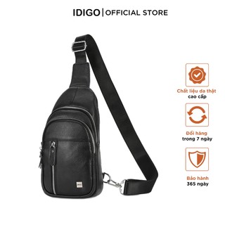 Túi đeo chéo trước ngực nam da thật ngăn trước khoá kéo idigo mb1 - 6023