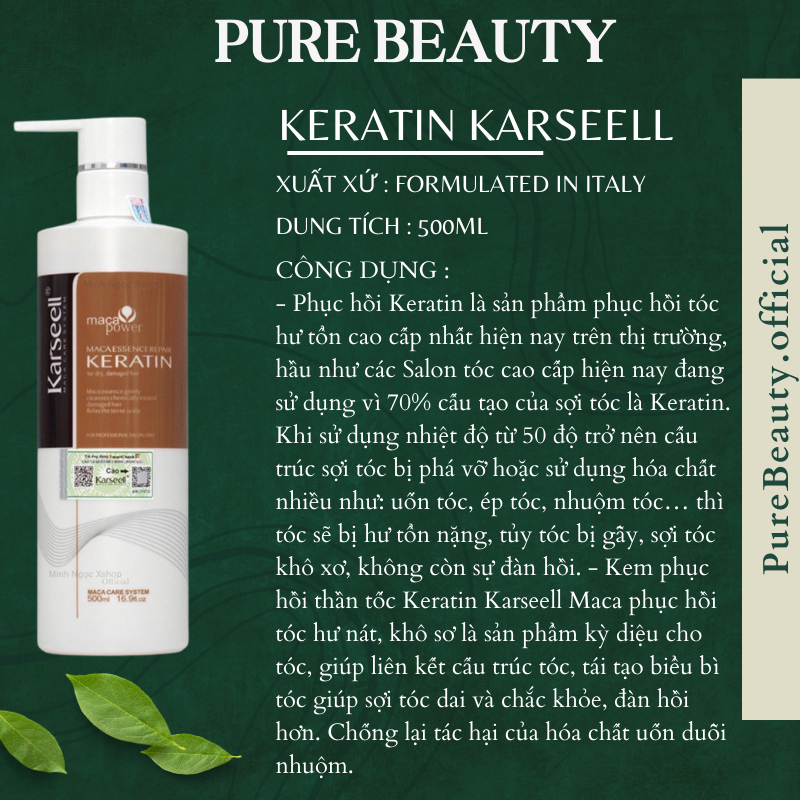 Kem Ủ Tóc Keratin KARSEELL 500ML Phục Hồi Tóc Khô Xơ Hư Tổn Nặng Do Làm Hóa Chất Siêu Mềm Mượt Hương Nước Hoa