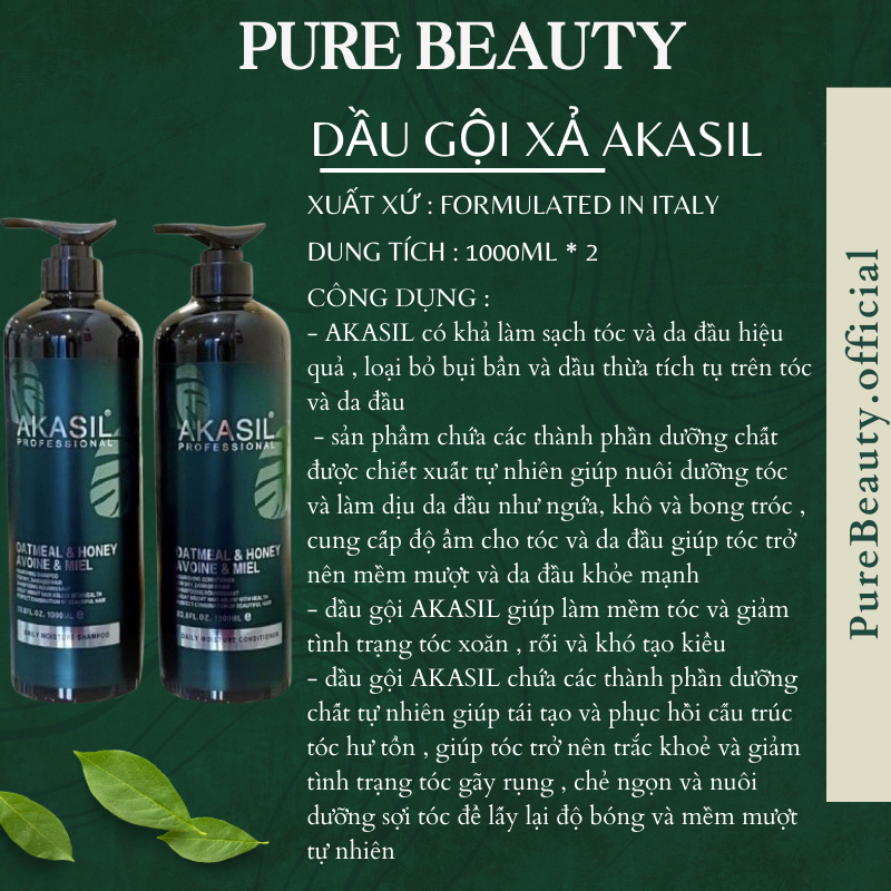 Dầu gội xả Akasil 1000ml * 2 ngăn dầu gầu ngăn rụng hiệu quả phục hồi tái sinh mầm tóc siêu mượt