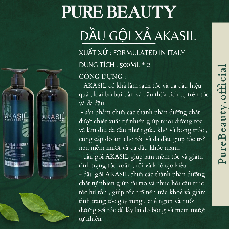 Dầu gội xả Akasil 1000ml * 2 ngăn dầu gầu ngăn rụng hiệu quả phục hồi tái sinh mầm tóc siêu mượt