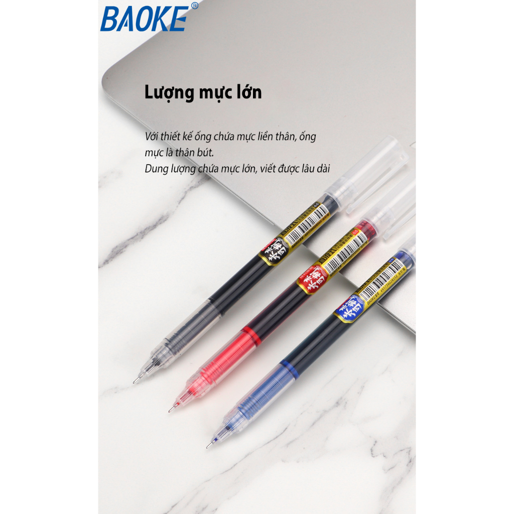 (Siêu phẩm) Bút Nước Baoke BK119 nét 0.5mm, 4 màu mực xanh/đen/đỏ/tím hồng . Bút mực liền thân - Bầu mực lớn - Nét trơn