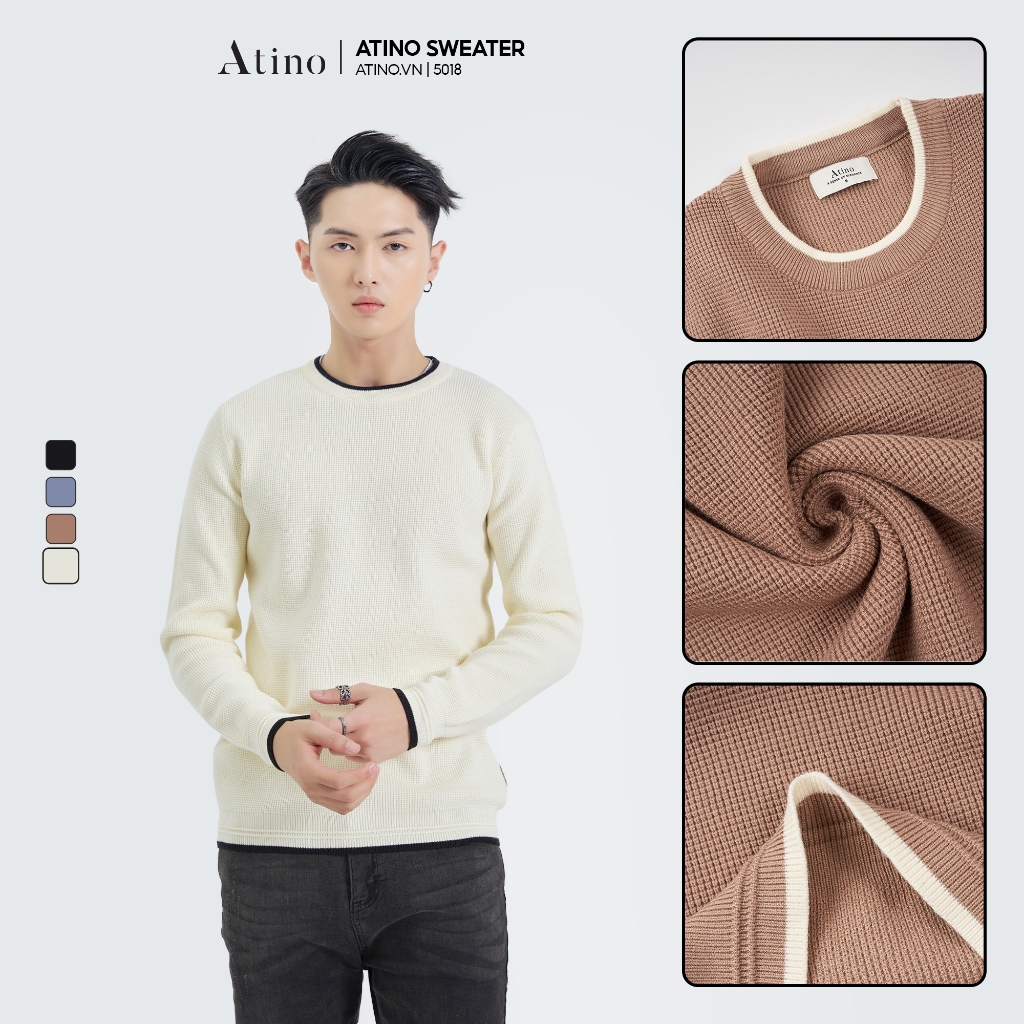 Áo Len Dài Tay Nam Viền ATINO Vải Len Hàn Quốc Cao Cấp Ấm Áp Form Regular Fit AL4.5018