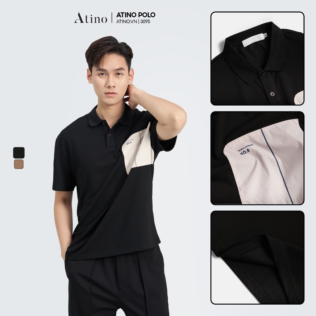 Áo Polo Nam Phối Màu ATINO vải cá sấu Cotton thoáng mát trẻ trung chuẩn form regular PL2.3095