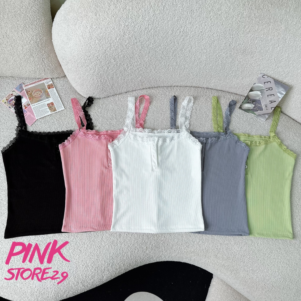 Áo 2 dây kiểu viền ren PINKSTORE29 phối cúc cổ siêu nữ tính A5876