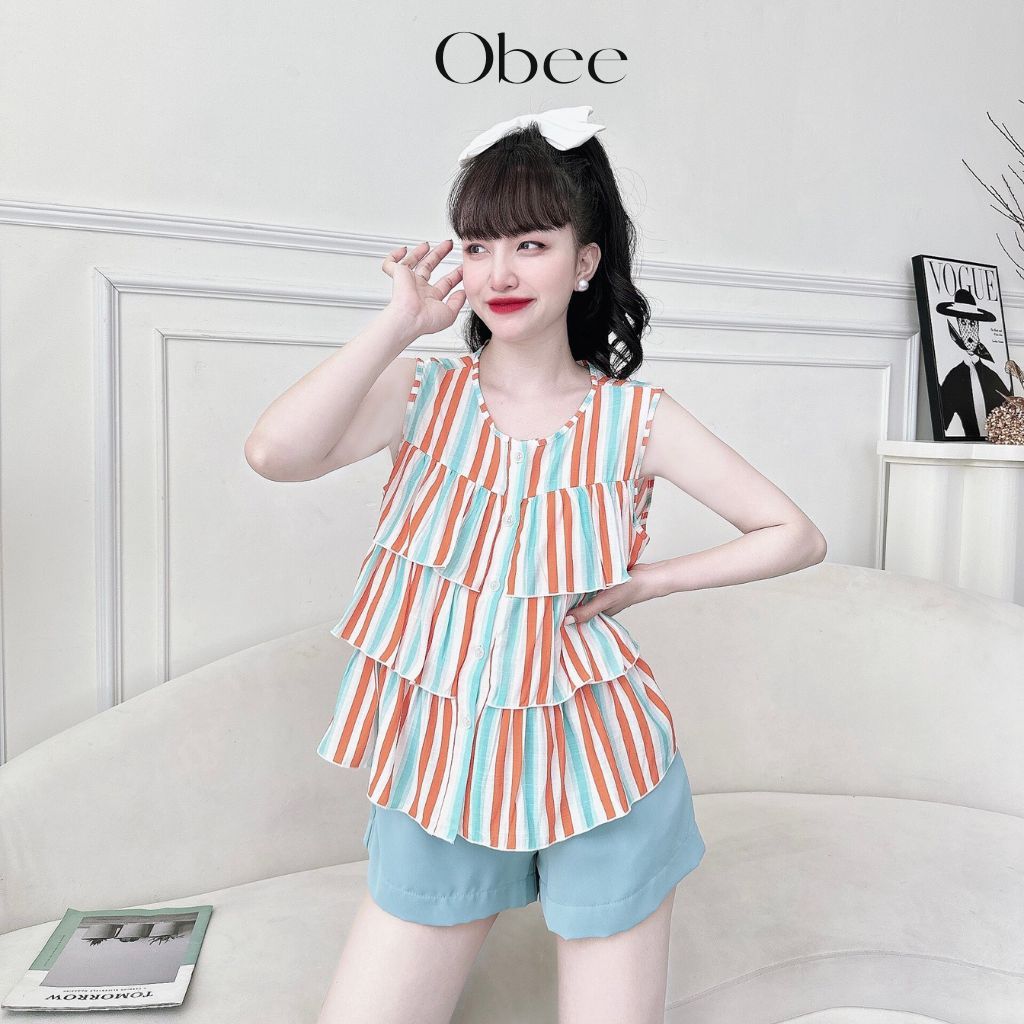 Đồ bộ nữ Obee Closet Set đùi sát nách áo tầng xinh xắn freesize <58kg