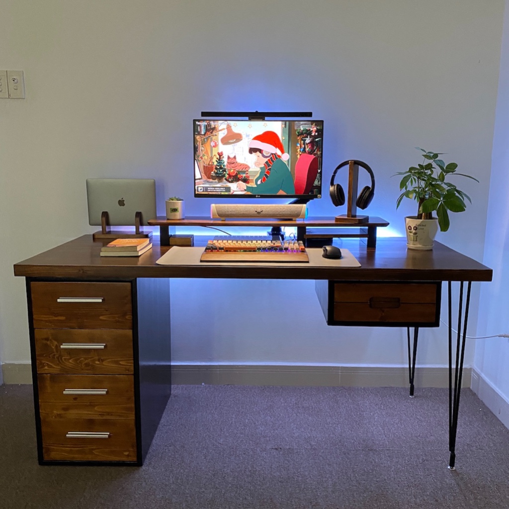 Bàn Làm Việc IKEA Unique Version, Bàn Máy Tính Dài 1m4, Chất Liệu Gỗ Tự Nhiên Mặt Bàn Nguyên Khối Dày 4cm