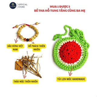 Túi Len đựng tỏi cho trẻ sơ sinh handmade Combo Túi Vòng Dâu mix hổ phách và Thảo mộc Lador Jewelry