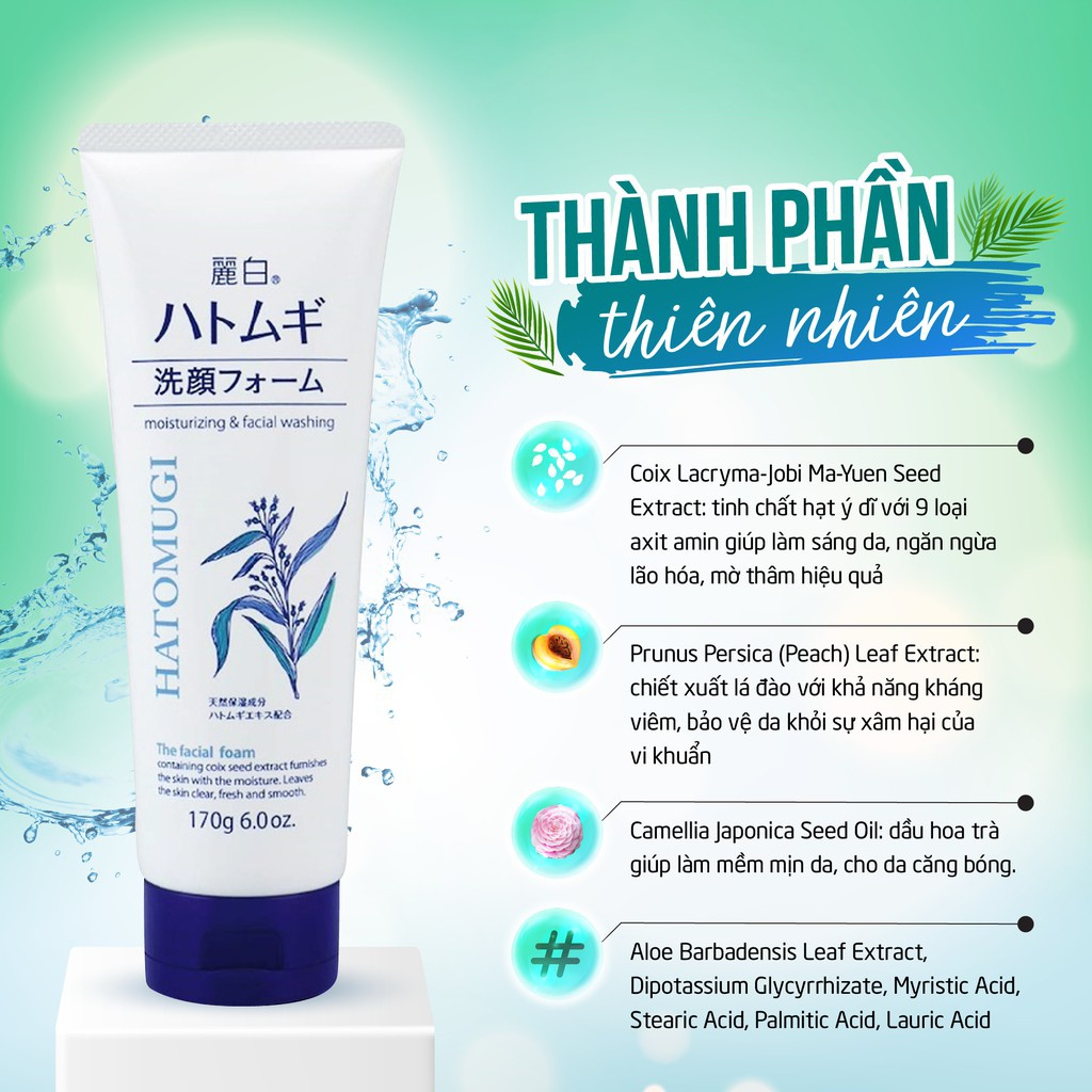 Sữa rửa mặt ý dĩ Hatomugi Naturie 130g/170g Nhật bản