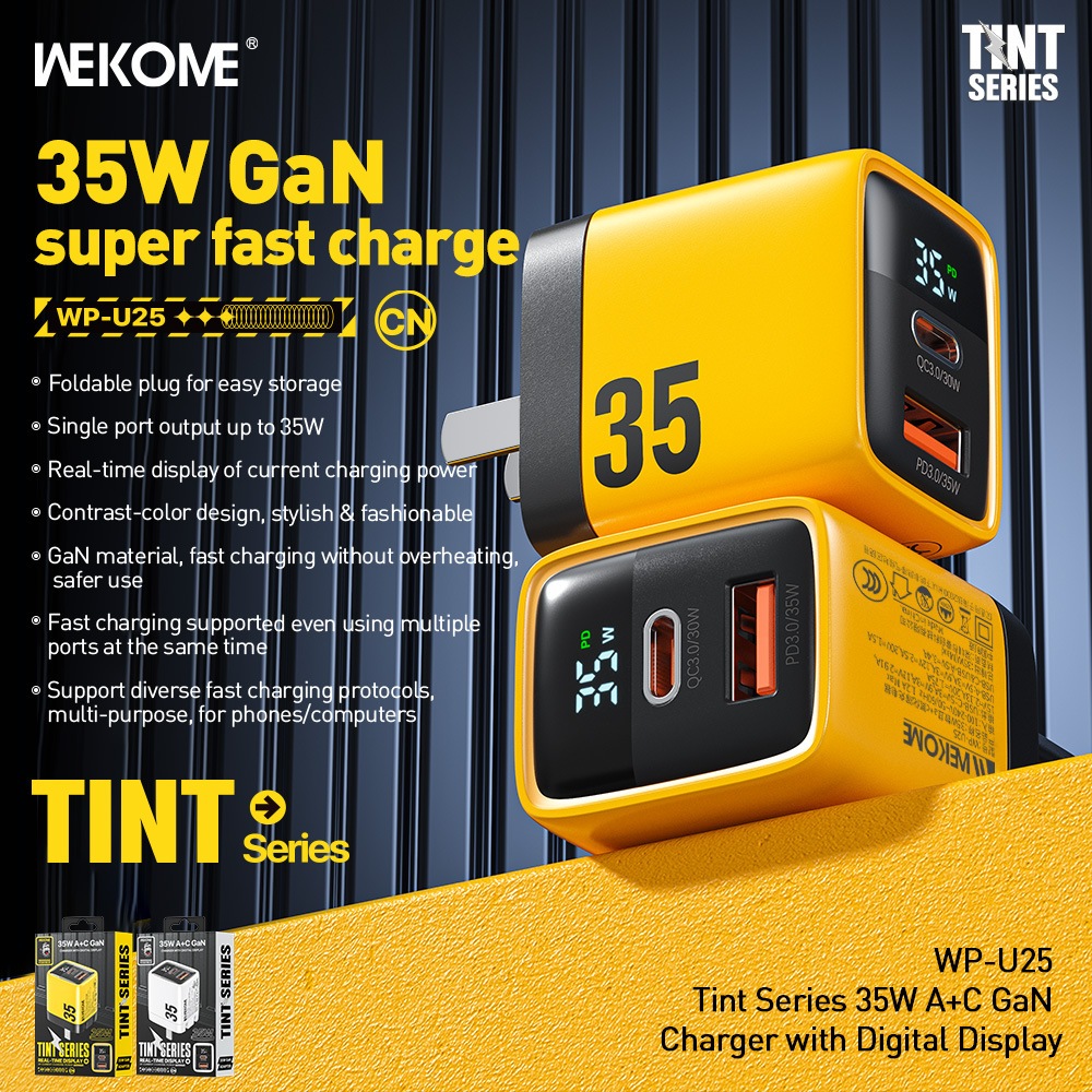 Củ sạc nhanh 35w WK - U25  cổng Type-C  + Usb sạc cùng lúc 2 thiết bị siêu nhỏ gọn BH 12 tháng