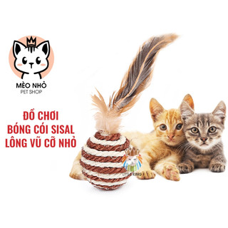 Đồ chơi cho chó mèo bóng cói sisal gắn lông 4.5cm, Đồ chơi cho chó mèo giá rẻ Mèo Nhỏ pet shop