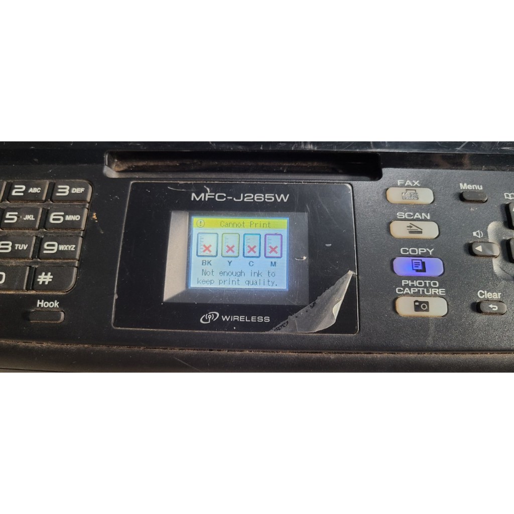 Máy in màu Brother , model : MFC-J265W , báo lổi hết mực, bán xác