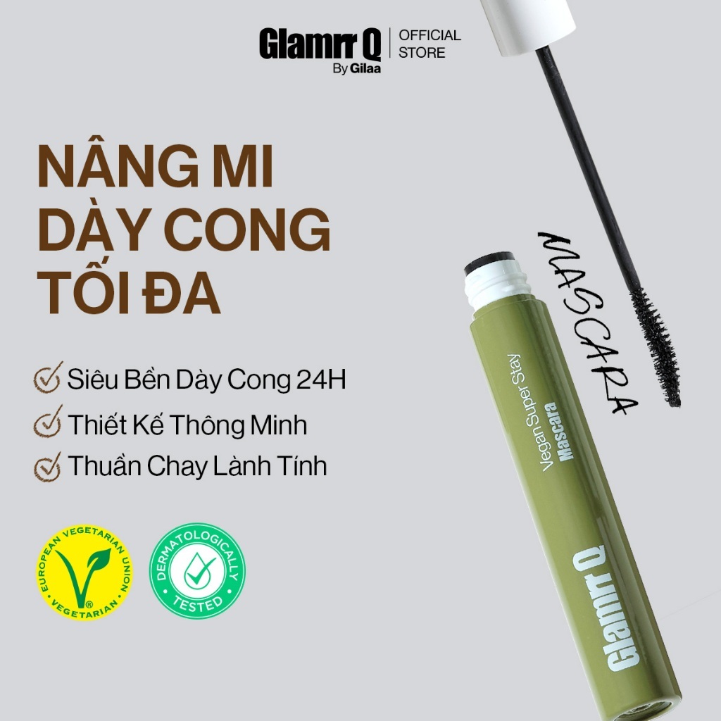 Mascara Làm Cong Và Dài Mi, Lâu Trôi, Thuần Chay Glamrr Q Vegan Super Stay Mascara 7g