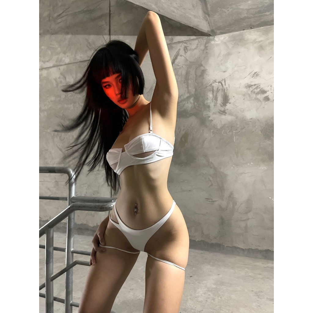 ESME BIKINI I BIKINI TRẮNG PHỐI LƯỚI CHÂN NGỰC, QUẦN CUT-OUT