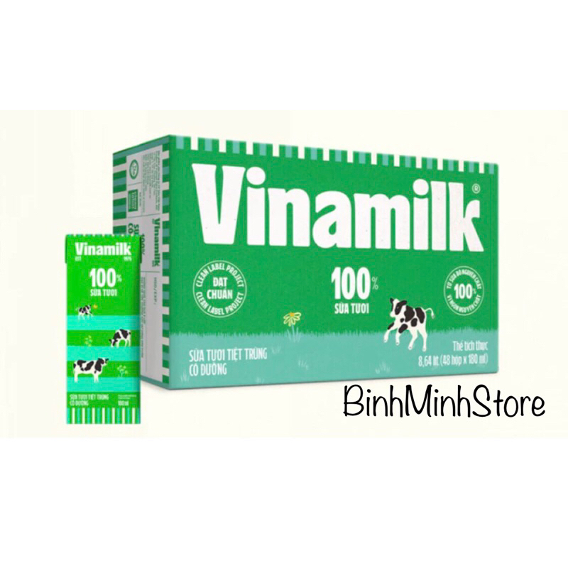 Sữa Tươi Vinamilk 100% 180ml Có Đường/ Ít Đường  Thùng 48 hộp
