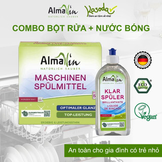 Combo Bột rửa bát Nước làm bóng 500ml Almawin dùng cho máy rửa chén máy rửa bát