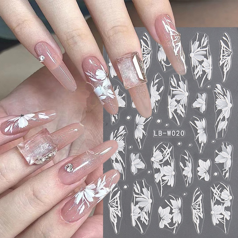 Sticker hoa dập nổi , đá pha Lê  trong suốt trang trí móng tay siêu xinh