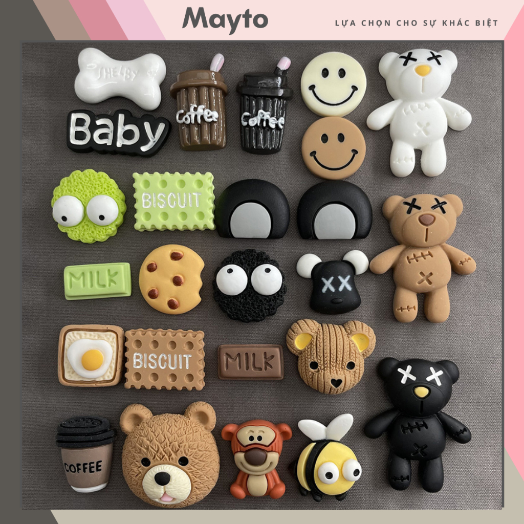 Sticker, Charm 3D chủ đề cafe DIY Mayto nhựa cứng gắn Dép, Dép Sục, Cá Sấu JB-80