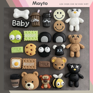 Sticker, Charm 3D chủ đề cafe DIY Mayto nhựa cứng gắn Dép, Dép Sục, Cá Sấu JB-80