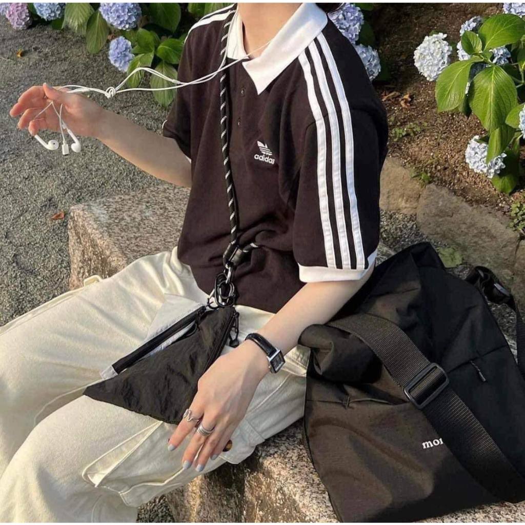 Áo Polo Adidas viền vai unisex nam nữ vải mịn Thoáng mát thời trang