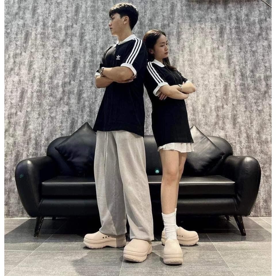 Áo Polo Adidas viền vai unisex nam nữ vải mịn Thoáng mát thời trang