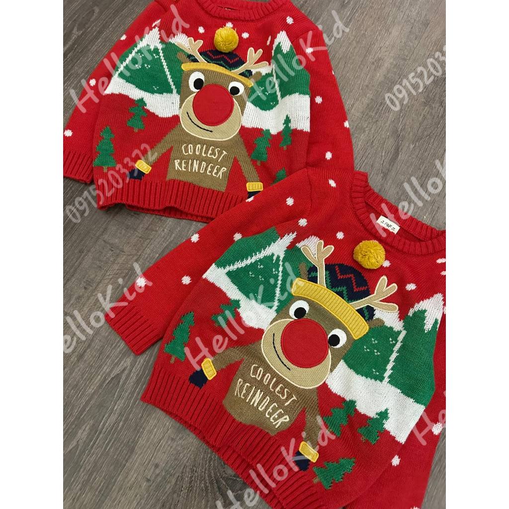 Áo len tuần lộc mũi đỏ đi tuyết thêu cho bé FF