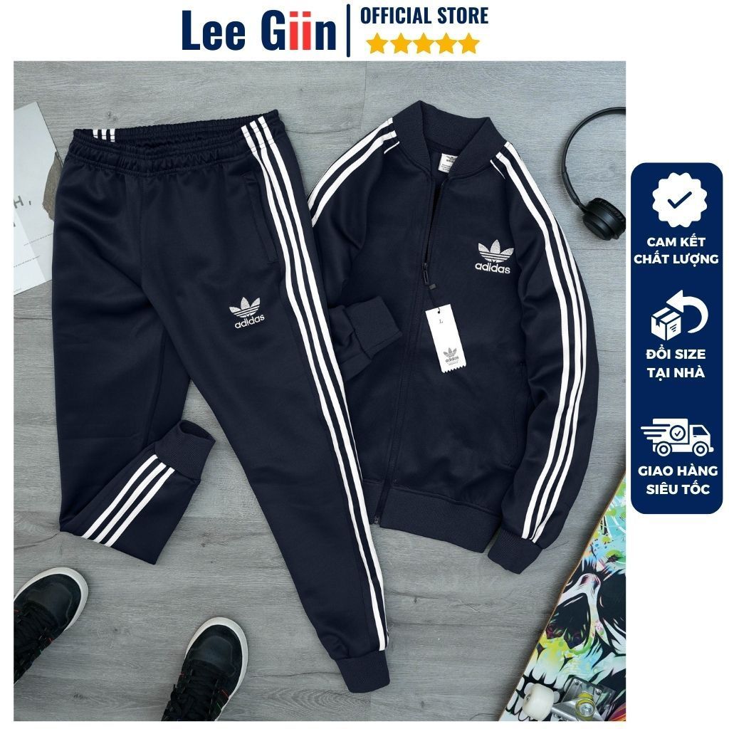 Bộ thể thao nam thu đông 3 sọc,áo khoác bomber 3 sọc nỉ add nam nữ chất liệu thể thao logo thêu