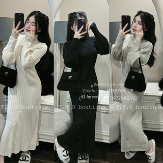 Váy len cổ lọ chân xoè