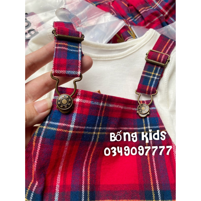 Set Yếm Váy Dạ Bé Gái Kẻ Đỏ Grg