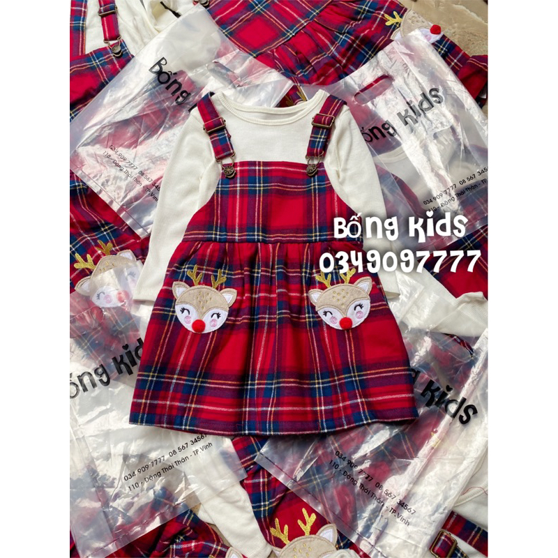 Set Yếm Váy Dạ Bé Gái Kẻ Đỏ Grg