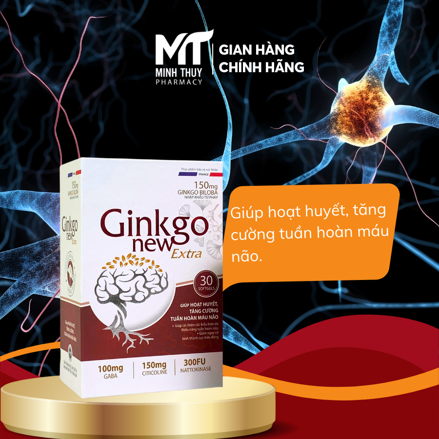 Viên Uống Bổ Não Ginkgo New Extra Thuốc bổ não 150mg giúp lưu thông máu và